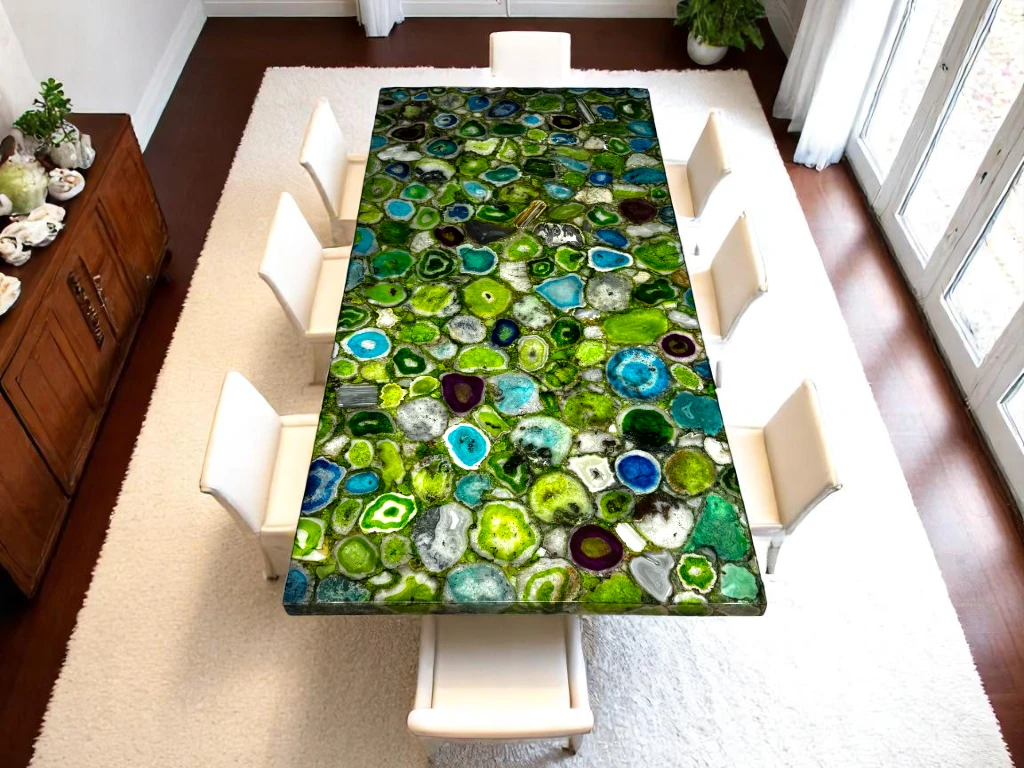 Green Agate Outdoor Stone Dining Table  for Outdoor & Indoor Use
